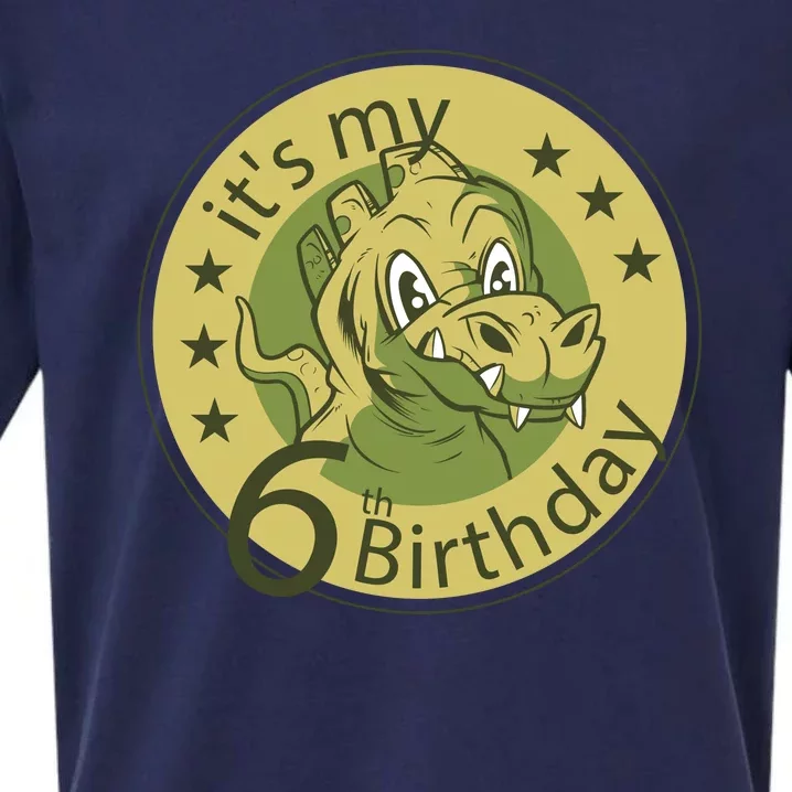 It's My 6th Birthday Dinosaur Sueded Cloud Jersey T-Shirt