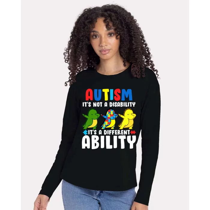 It's Not A Disability Ability Autism Dinosaur Dabbing Womens Cotton Relaxed Long Sleeve T-Shirt