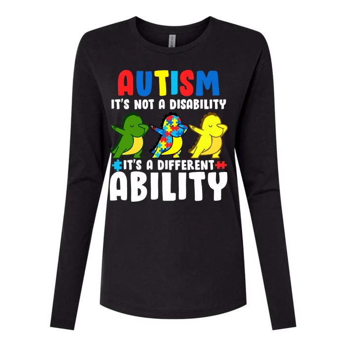 It's Not A Disability Ability Autism Dinosaur Dabbing Womens Cotton Relaxed Long Sleeve T-Shirt