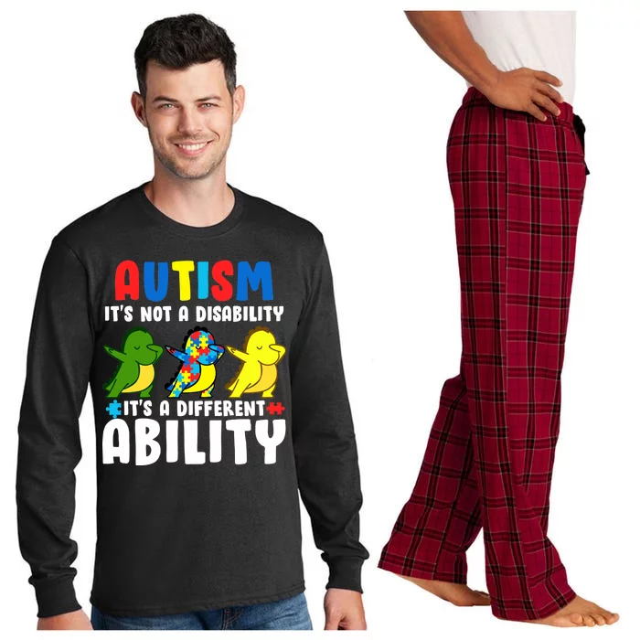 It's Not A Disability Ability Autism Dinosaur Dabbing Long Sleeve Pajama Set