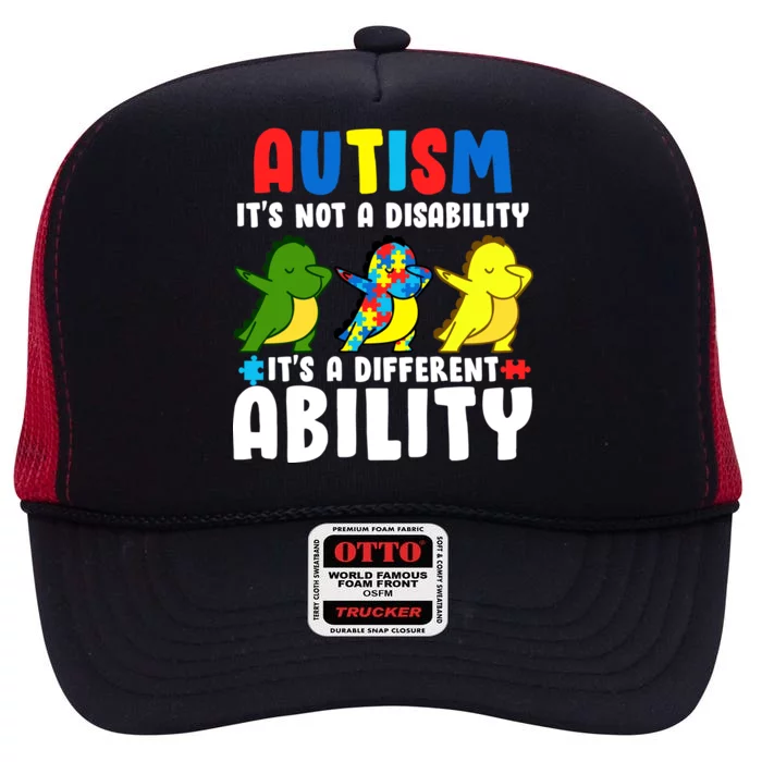 It's Not A Disability Ability Autism Dinosaur Dabbing High Crown Mesh Trucker Hat