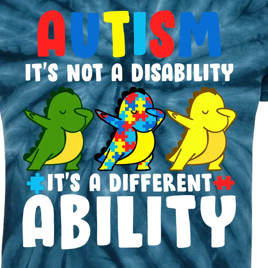 It's Not A Disability Ability Autism Dinosaur Dabbing Kids Tie-Dye T-Shirt