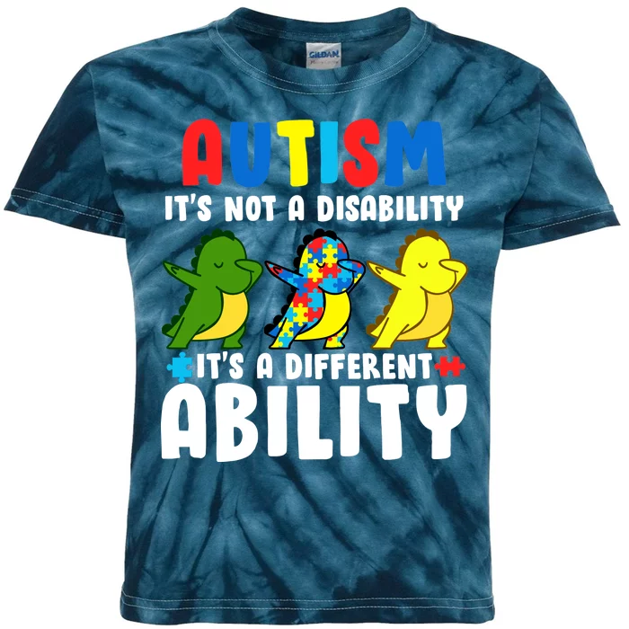 It's Not A Disability Ability Autism Dinosaur Dabbing Kids Tie-Dye T-Shirt