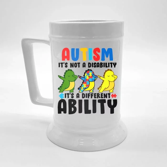 It's Not A Disability Ability Autism Dinosaur Dabbing Front & Back Beer Stein