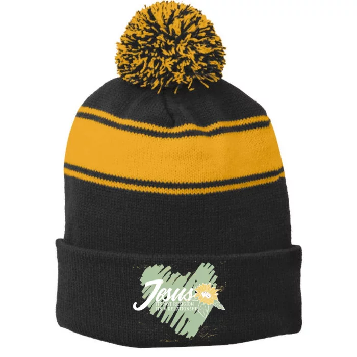 It's Not Religion It's A Relationship Heart Stripe Pom Pom Beanie