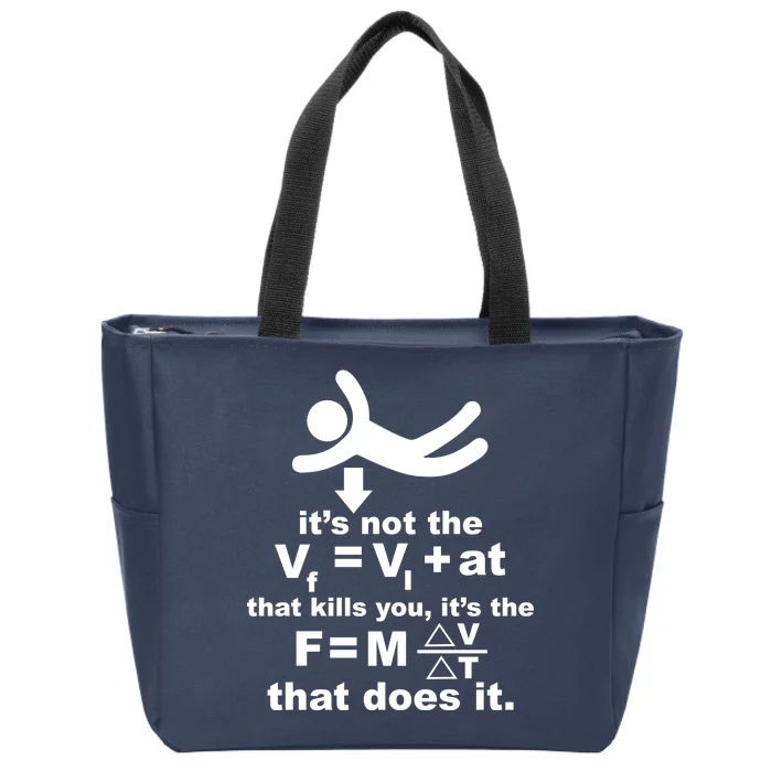 It's Not The Velocity That Kills You It's The Fall Zip Tote Bag