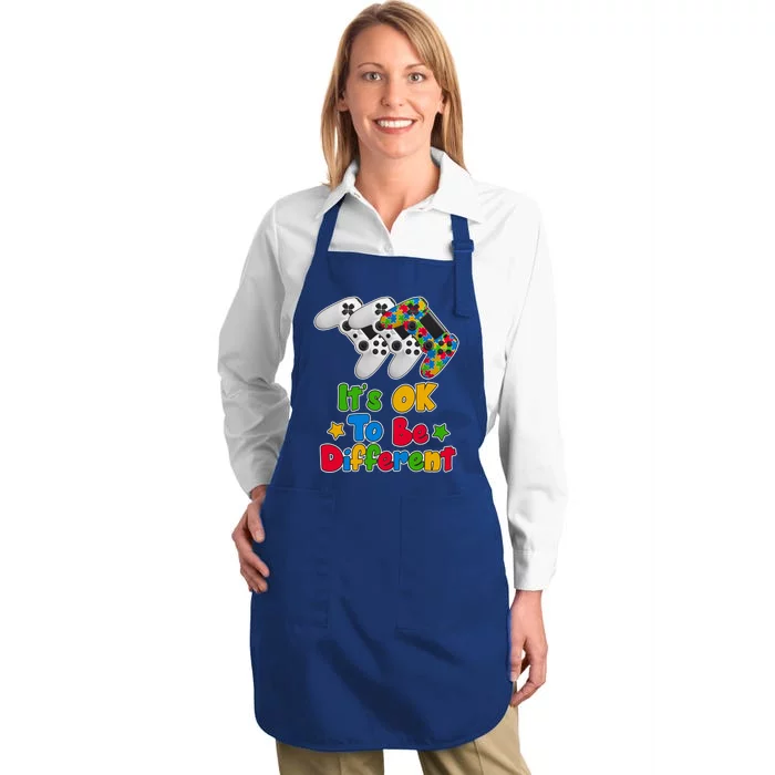 It's Ok To Be Different Autism Awareness Video Gamer Full-Length Apron With Pocket