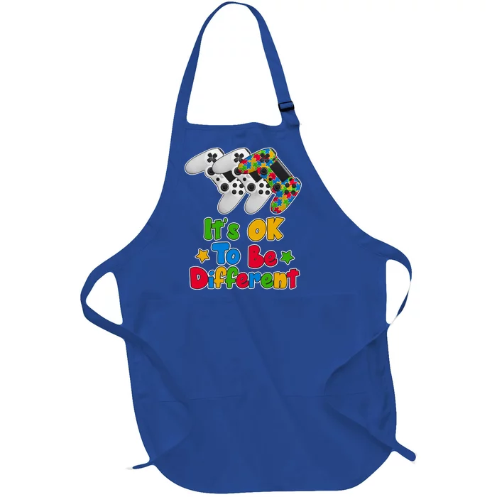 It's Ok To Be Different Autism Awareness Video Gamer Full-Length Apron With Pocket