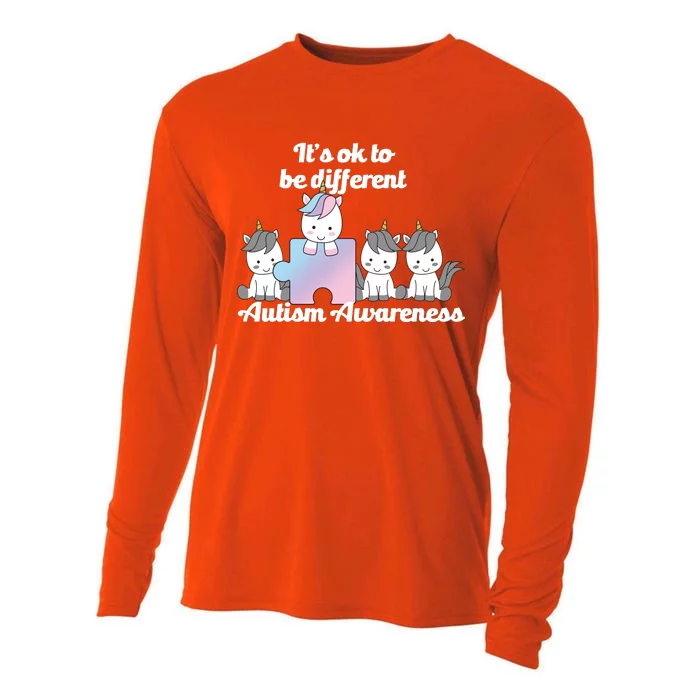 It's Ok To Be Different Autism Unicorn Puzzle Cooling Performance Long Sleeve Crew