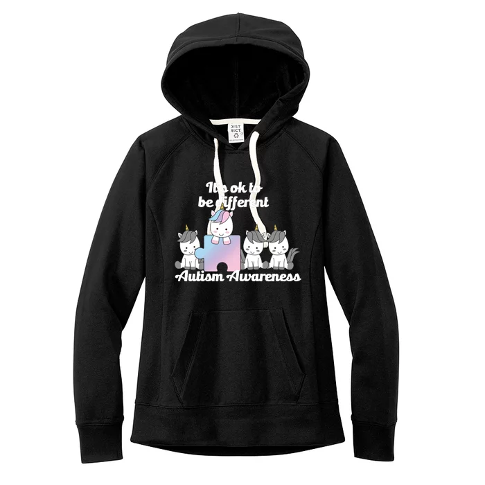 It's Ok To Be Different Autism Unicorn Puzzle Women's Fleece Hoodie