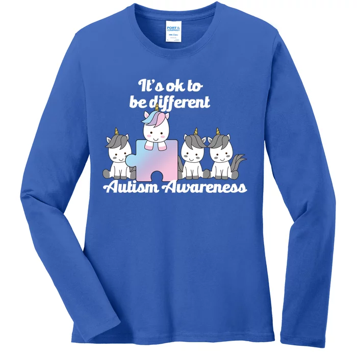 It's Ok To Be Different Autism Unicorn Puzzle Ladies Long Sleeve Shirt