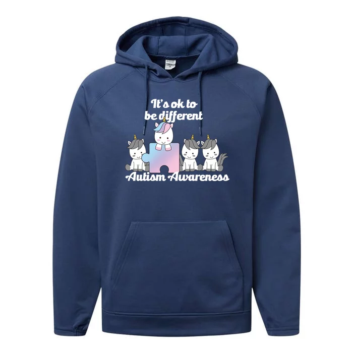 It's Ok To Be Different Autism Unicorn Puzzle Performance Fleece Hoodie