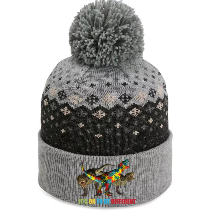 It's Ok To Be Different Dinosaur Autism Awareness The Baniff Cuffed Pom Beanie