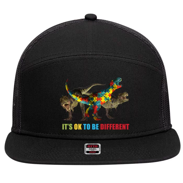 It's Ok To Be Different Dinosaur Autism Awareness 7 Panel Mesh Trucker Snapback Hat