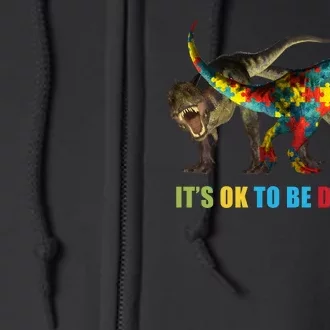 It's Ok To Be Different Dinosaur Autism Awareness Full Zip Hoodie