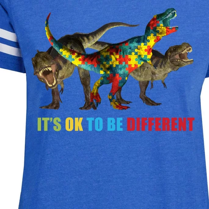 It's Ok To Be Different Dinosaur Autism Awareness Enza Ladies Jersey Football T-Shirt