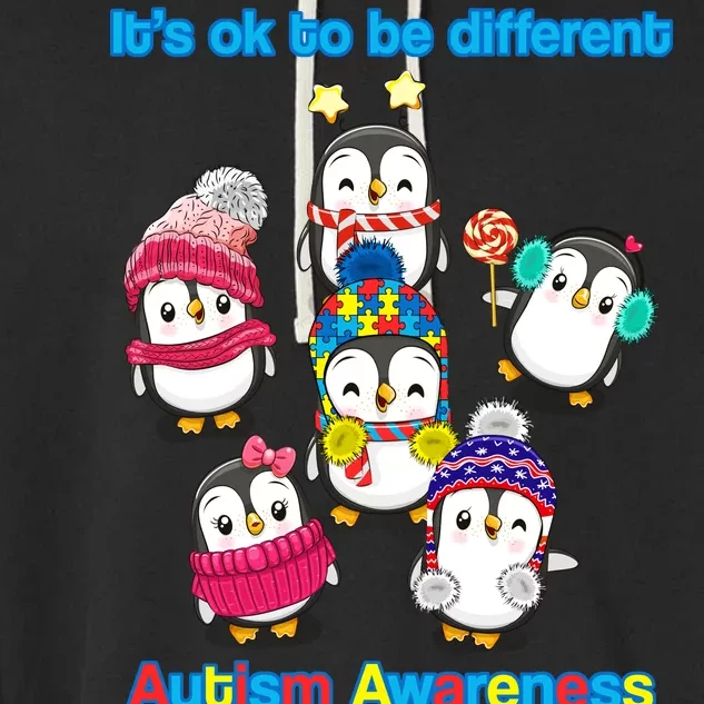 It's Ok To Be Different Penguins Autism Garment-Dyed Fleece Hoodie