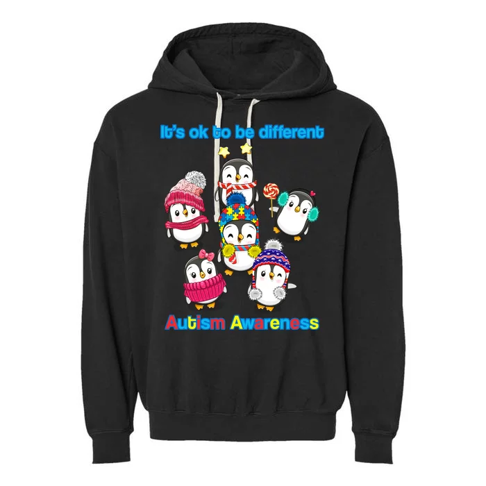 It's Ok To Be Different Penguins Autism Garment-Dyed Fleece Hoodie