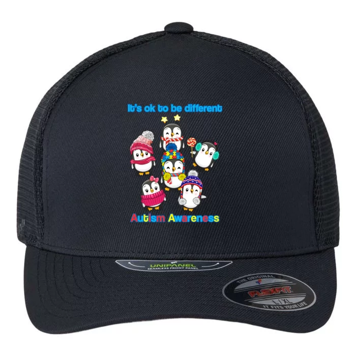 It's Ok To Be Different Penguins Autism Flexfit Unipanel Trucker Cap