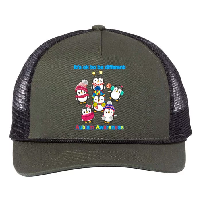 It's Ok To Be Different Penguins Autism Retro Rope Trucker Hat Cap