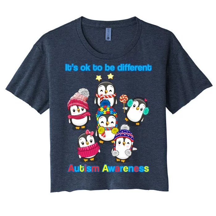 It's Ok To Be Different Penguins Autism Women's Crop Top Tee