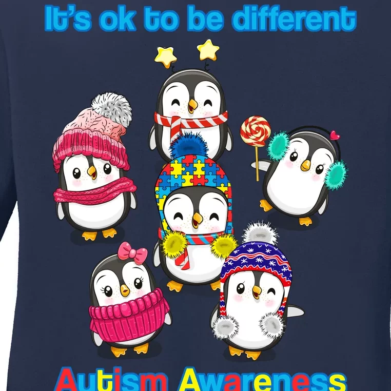 It's Ok To Be Different Penguins Autism Ladies Long Sleeve Shirt