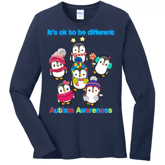 It's Ok To Be Different Penguins Autism Ladies Long Sleeve Shirt