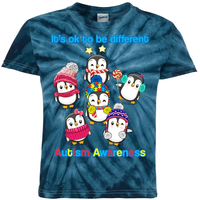 It's Ok To Be Different Penguins Autism Kids Tie-Dye T-Shirt