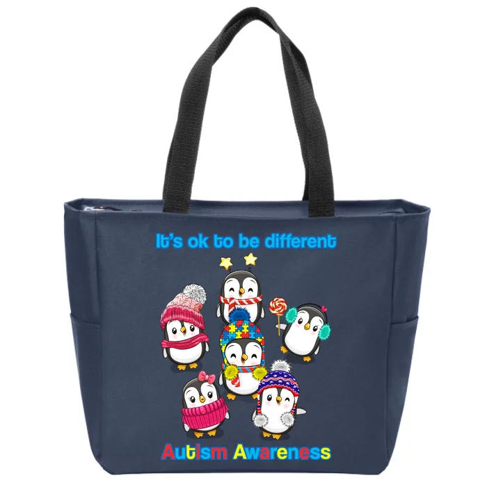 It's Ok To Be Different Penguins Autism Zip Tote Bag