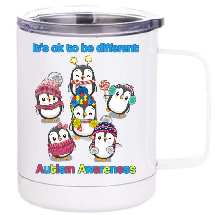 It's Ok To Be Different Penguins Autism Front & Back 12oz Stainless Steel Tumbler Cup