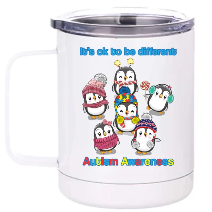 It's Ok To Be Different Penguins Autism Front & Back 12oz Stainless Steel Tumbler Cup