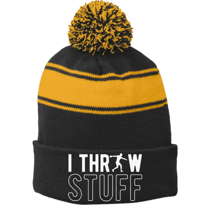 I Throw Stuff Discus Throw Discus Thrower Stripe Pom Pom Beanie