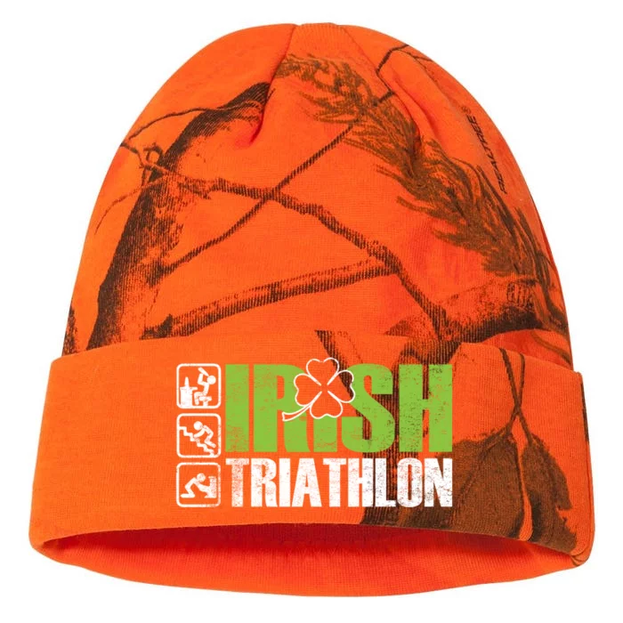 Irish Triathlon Sport Ing Happy St Patrick's Day Funny Gift Kati - 12in Camo Beanie