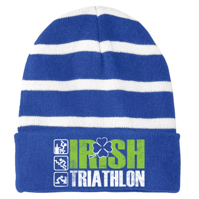 Irish Triathlon Sport Ing Happy St Patrick's Day Funny Gift Striped Beanie with Solid Band