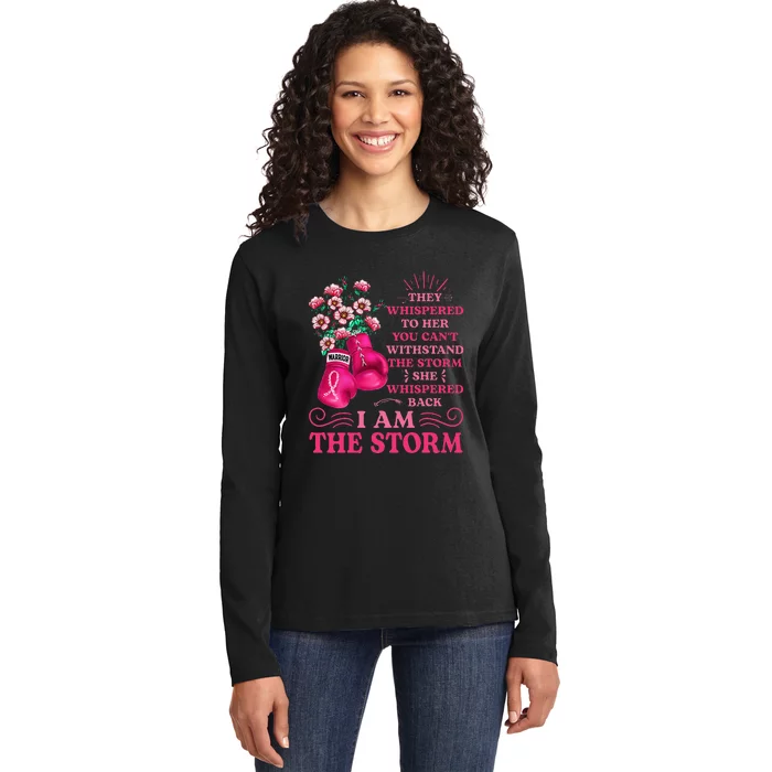 I'm The Storm Boxing Warrior Pink Ribbon  Breast Cancer Ladies Long Sleeve Shirt