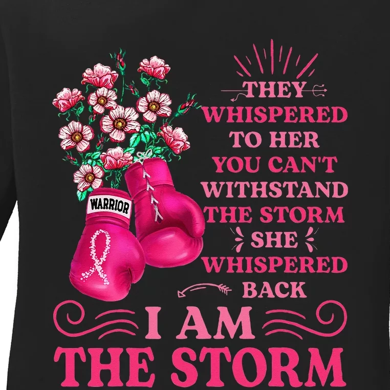 I'm The Storm Boxing Warrior Pink Ribbon  Breast Cancer Ladies Long Sleeve Shirt