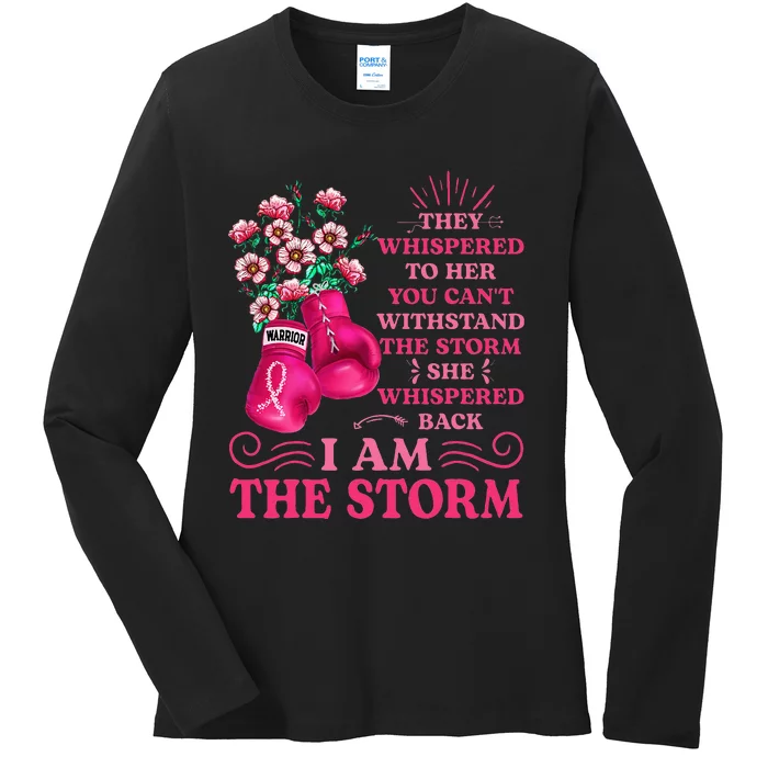 I'm The Storm Boxing Warrior Pink Ribbon  Breast Cancer Ladies Long Sleeve Shirt