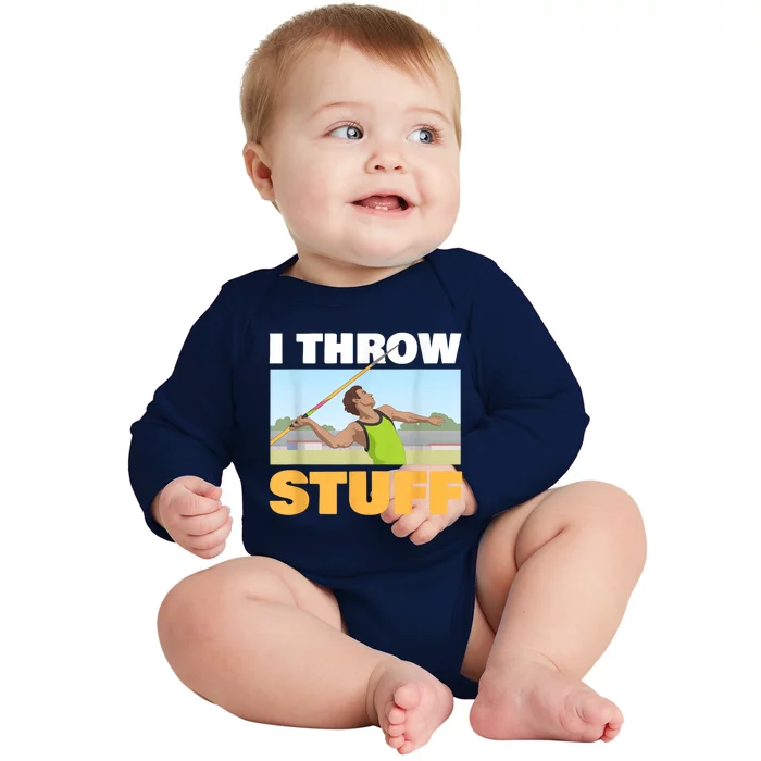 I Throw Stuff For A Shot Put Player Or Shot Putter Baby Long Sleeve Bodysuit