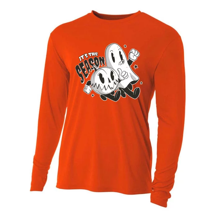 It's The Season Halloween Ghost And Pumpkin Cooling Performance Long Sleeve Crew