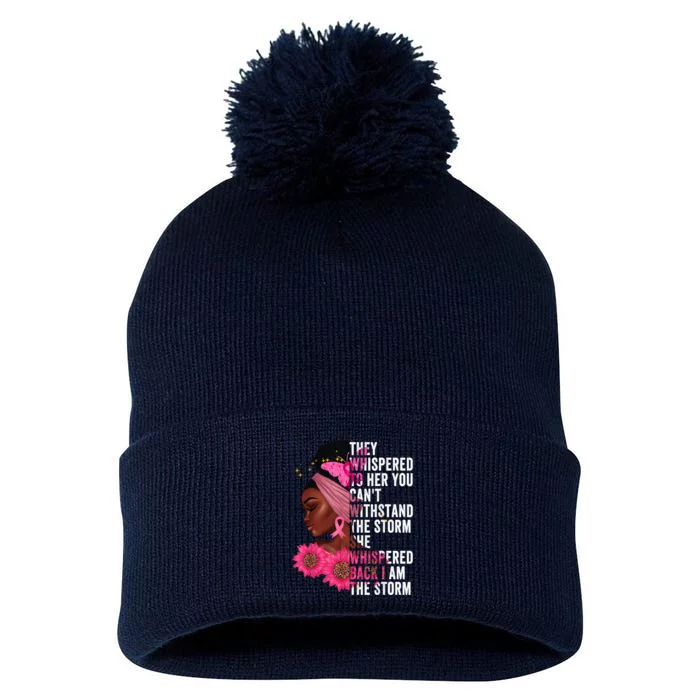 I'm The Storm Black Womens African Breast Cancer Pink Ribbon Pom Pom 12in Knit Beanie