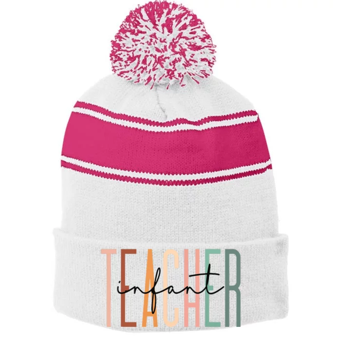 Infant Teacher Squad Early Childhood Teacher Childcare Stripe Pom Pom Beanie