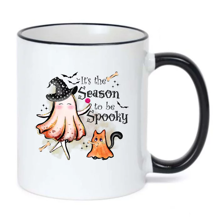 Its The Season To Be Spooky Cute Cat Ghost Witch Halloween Black Color Changing Mug