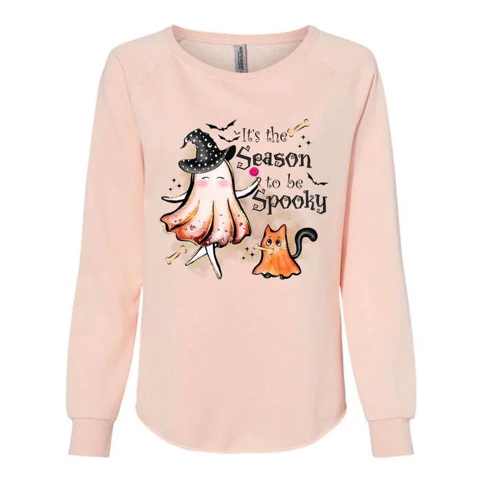 Its The Season To Be Spooky Cute Cat Ghost Witch Halloween Womens California Wash Sweatshirt