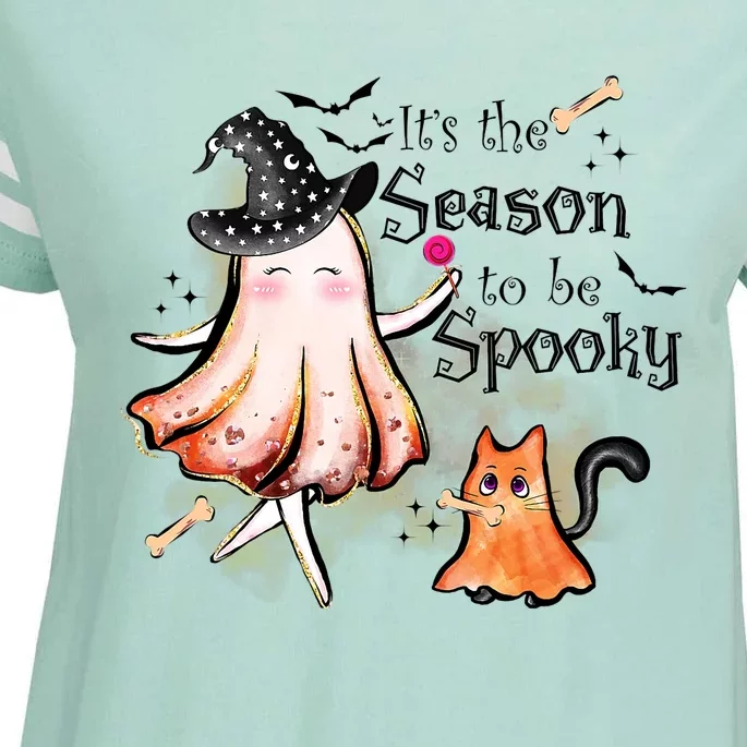 Its The Season To Be Spooky Cute Cat Ghost Witch Halloween Enza Ladies Jersey Football T-Shirt