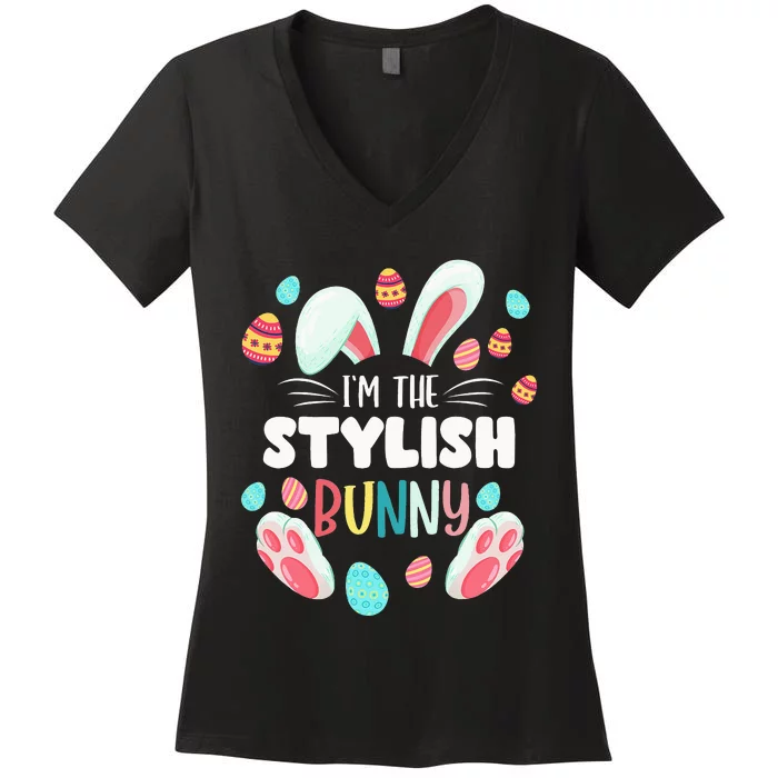 I'm The Stylish Bunny Matching Family Easter Party Women's V-Neck T-Shirt