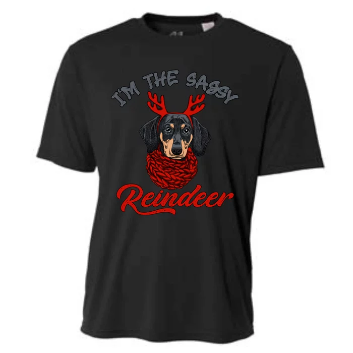 IM The Sassy Reindeer Dachshund Merry Christmas Pajamas Funny Gift Cooling Performance Crew T-Shirt