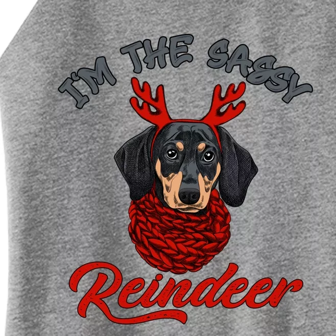 IM The Sassy Reindeer Dachshund Merry Christmas Pajamas Funny Gift Women’s Perfect Tri Rocker Tank