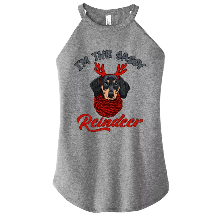 IM The Sassy Reindeer Dachshund Merry Christmas Pajamas Funny Gift Women’s Perfect Tri Rocker Tank