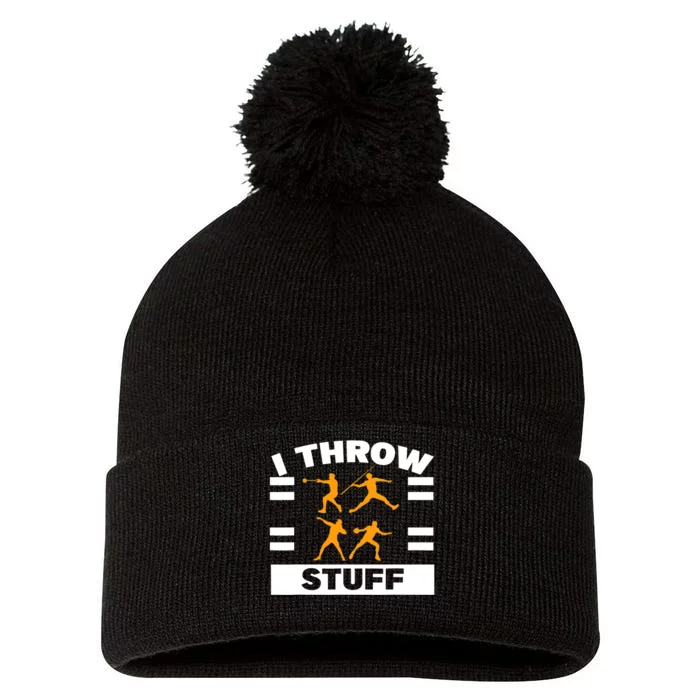 I Throw Stuff Shot Put Discus Track And Field Thrower Pom Pom 12in Knit Beanie