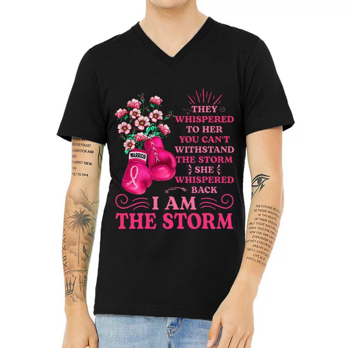 Im The Storm Boxing Warrior Pink Ribbon Women Breast Cancer V-Neck T-Shirt